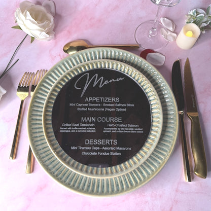 Mirror Acrylic Round Wedding Menu, 7" Wide. Gold Mirror Acrylic Menu. Personalized Wedding Engraved Mirror Menu